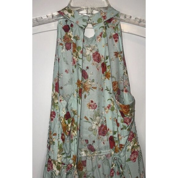 Sunday Mi Amor Anthropologie Mint Floral Cut out Back Halter Mini Dress Sz S NEW - Picture 4 of 9